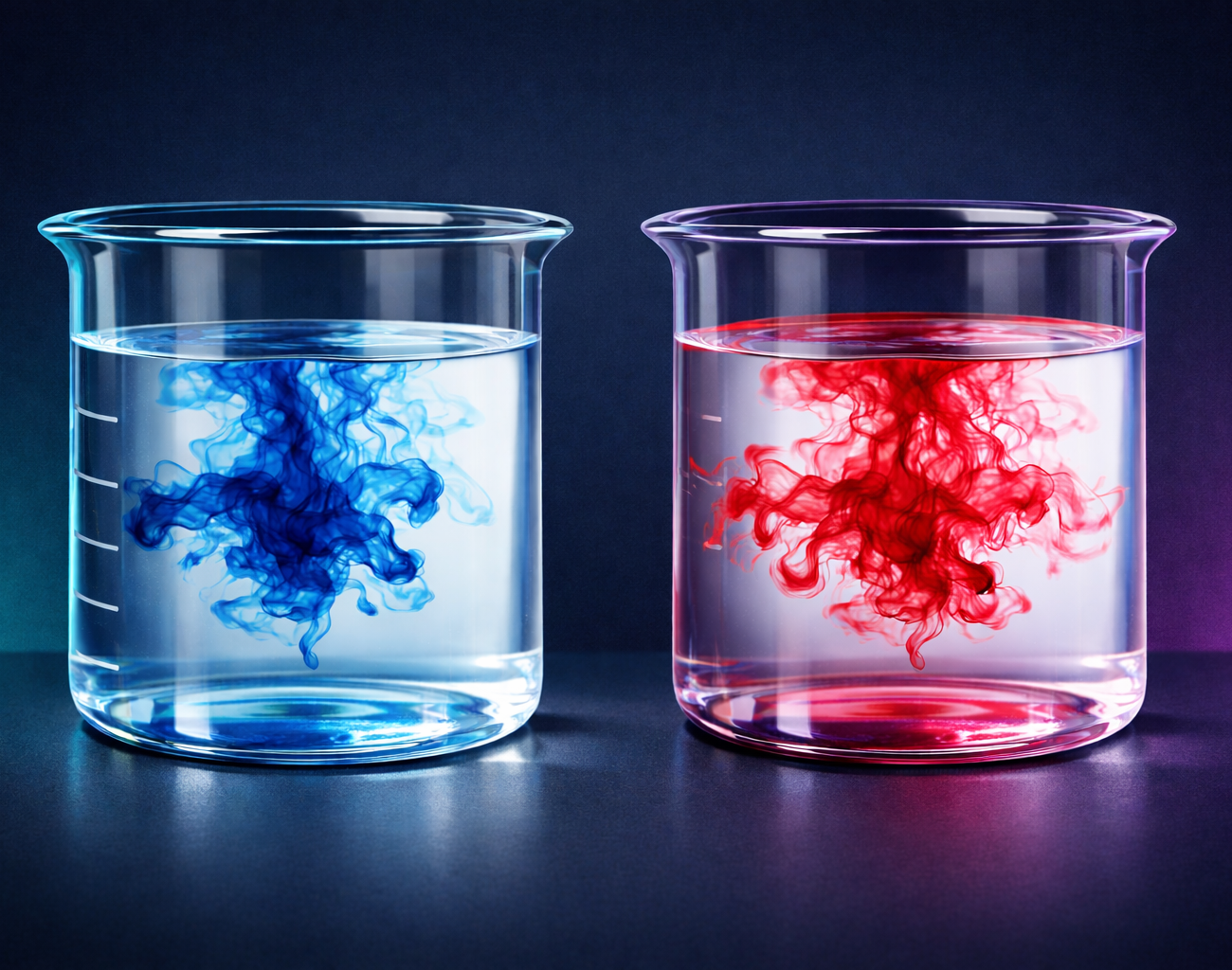 Diffusion and osmosis O level biology experiment showing blue and red dye spreading through water in two beakers demonstrating concentration gradient for Singapore students — IONX Labs