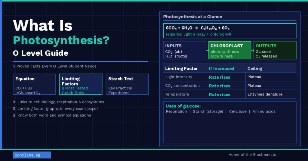 What is photosynthesis diagram showing light reactions and glucose production for O Level Biology students Singapore — IONX Labs